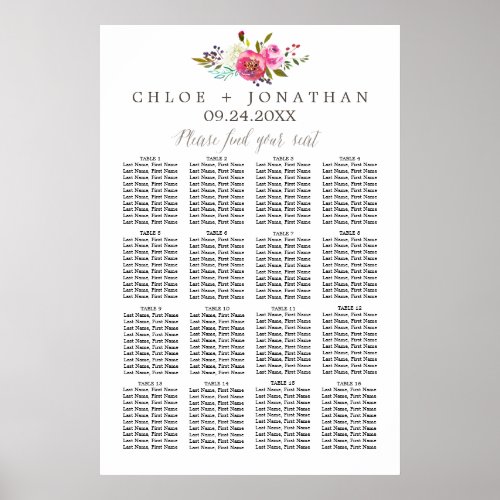 Simple Watercolor Bouquet Wedding Seating Chart