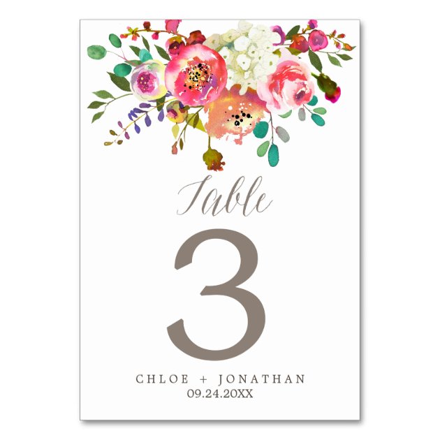 Simple Watercolor Bouquet Wedding Table Number