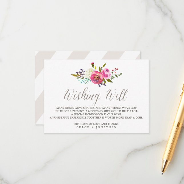 Simple Watercolor Bouquet Wedding Wishing Well Enclosure Card (Front/Back In Situ)