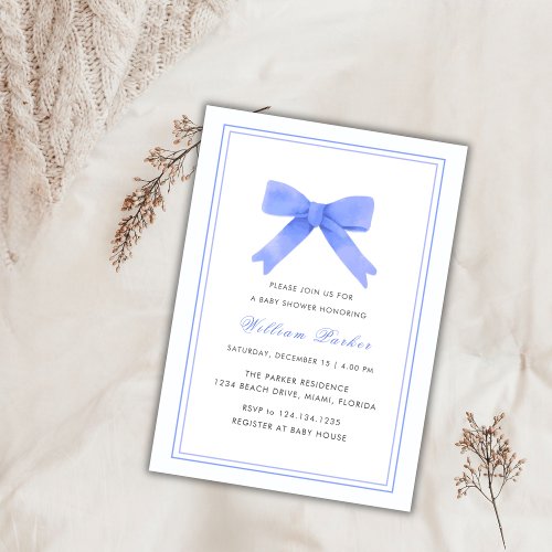 Simple Watercolor Bow Baby Shower  Invitation