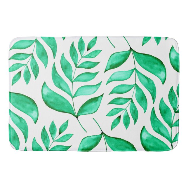 Simple watercolor branches - green bath mat (Front)