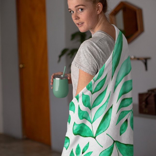 Simple watercolor branches - green fleece blanket (Creator Uploaded)