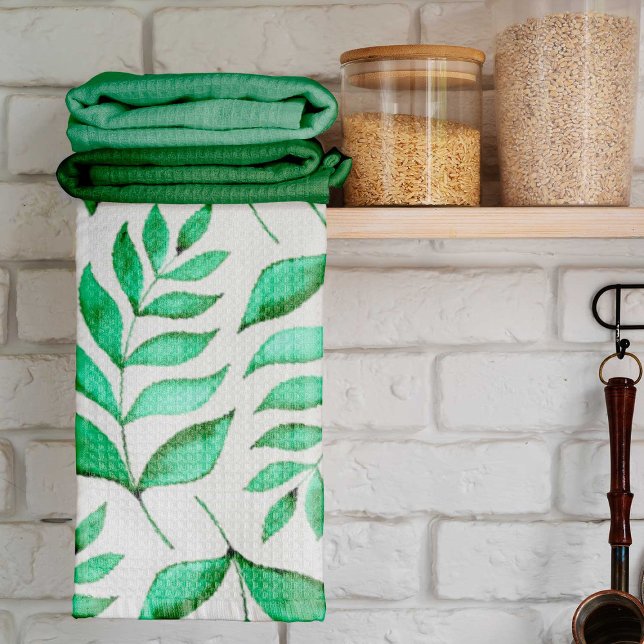 Simple watercolor branches - green kitchen towel (Creator Uploaded)
