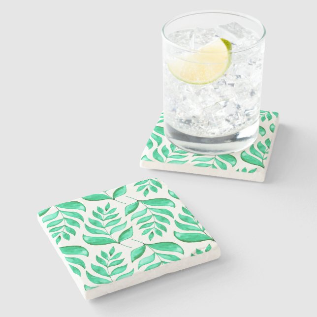 Simple watercolor branches - green stone coaster (Side)
