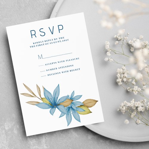 Simple watercolor brown blue floral RSVP Invitation