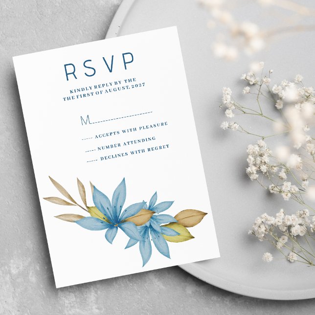 Simple watercolor brown blue floral RSVP Invitation (Simple watercolor brown blue floral RSVP )