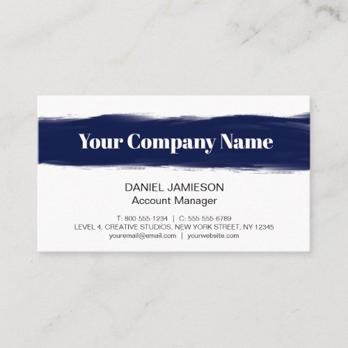 Simple Watercolor Brush Stroke Blue and White Business Card