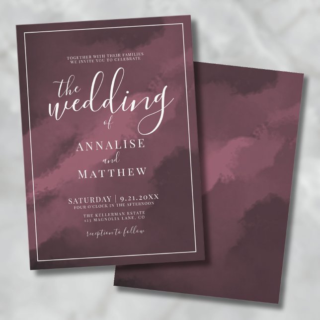 Simple Watercolor Burgundy Wedding Invitation (Classy Modern Elegant Watercolor Burgundy Wedding Invitation)