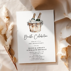 Simple Watercolor Champagne Double Birthday Party Invitation
