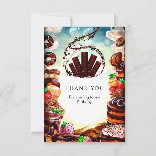 Simple Watercolor Chocolate Birthday Thank You Card
