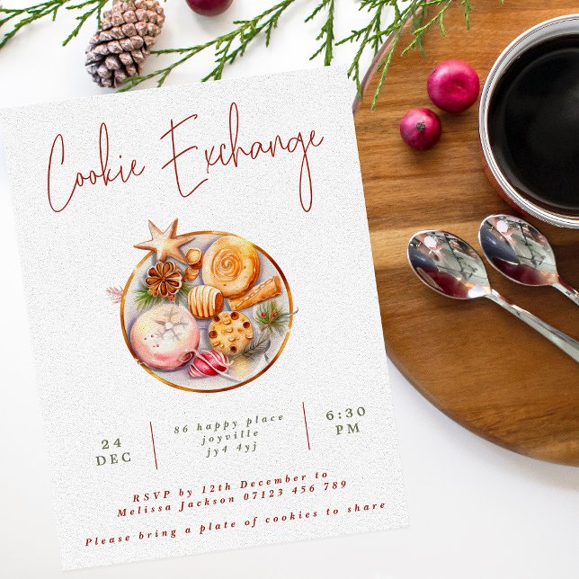 Simple Watercolor Christmas Cookie Exchange Party Invitation (Creator Uploaded)