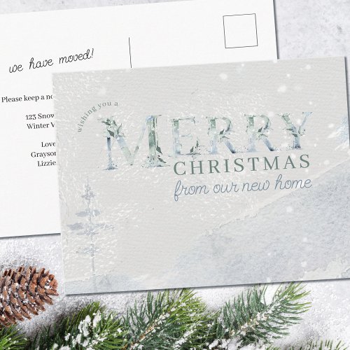 Simple Watercolor Christmas Moving Announcement Postcard