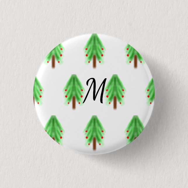Simple watercolor Christmas pattern add monogram Button (Front)