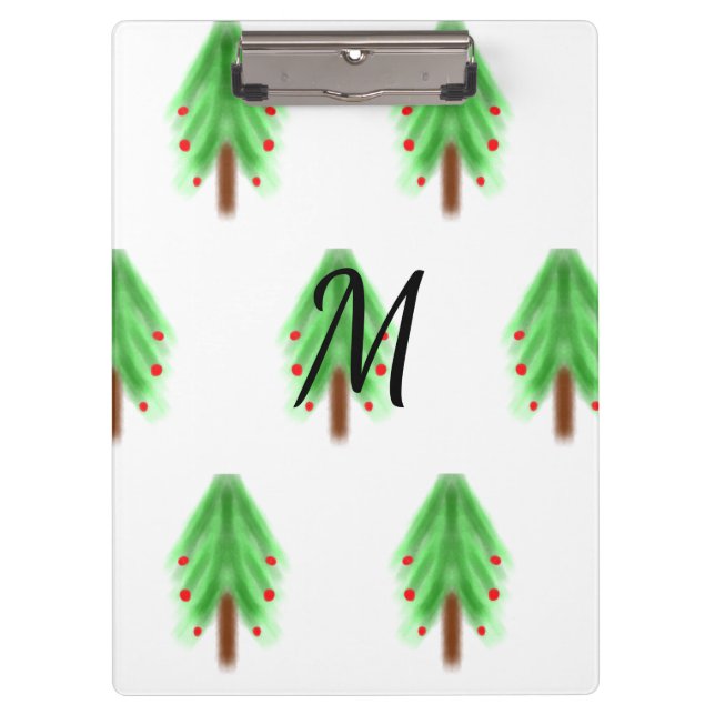 Simple watercolor Christmas pattern add monogram  Clipboard (Front)