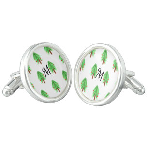 Simple watercolor Christmas pattern add monogram Cufflinks