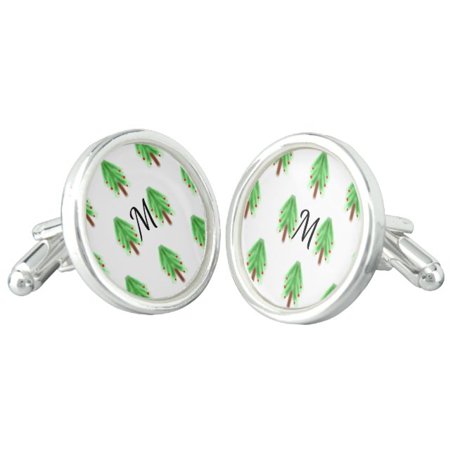 Simple watercolor Christmas pattern add monogram  Cufflinks (Angled)