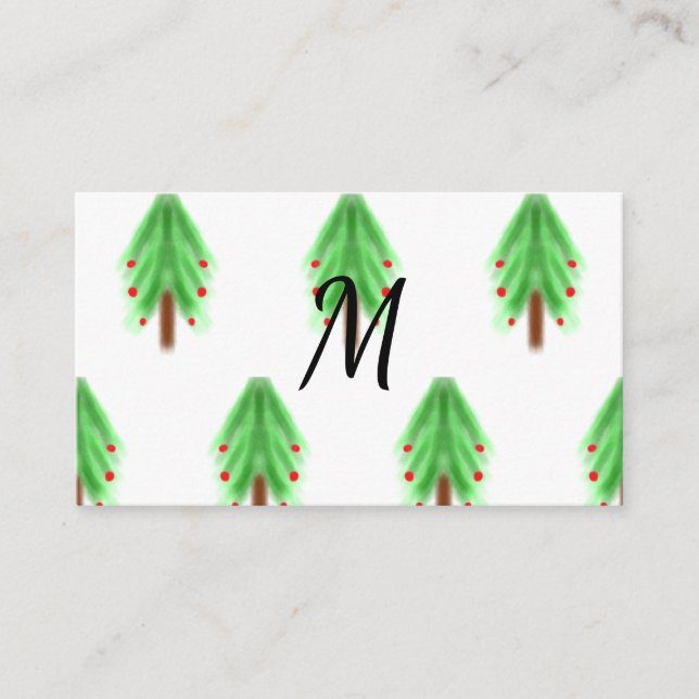 Simple watercolor Christmas pattern add monogram  Enclosure Card (Front)