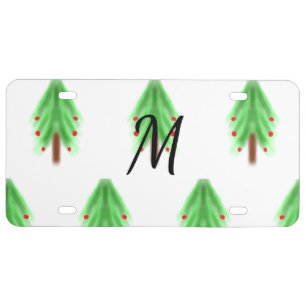 Simple watercolor Christmas pattern add monogram License Plate