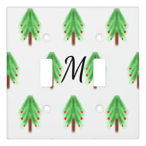 Simple watercolor Christmas pattern add monogram Light Switch Cover