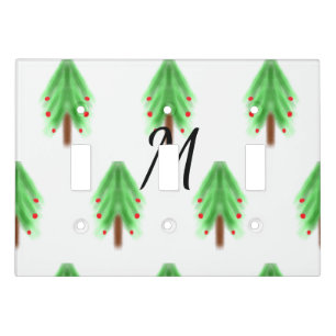 Simple watercolor Christmas pattern add monogram Light Switch Cover