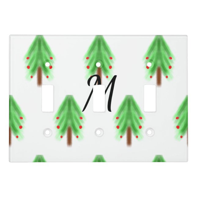 Simple watercolor Christmas pattern add monogram  Light Switch Cover (Front)