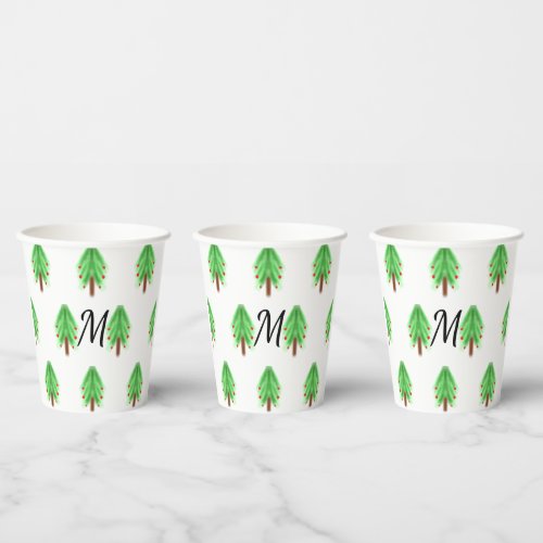Simple watercolor Christmas pattern add monogram  Paper Cups