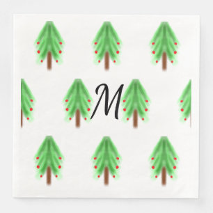 Simple watercolor Christmas pattern add monogram Paper Dinner Napkins