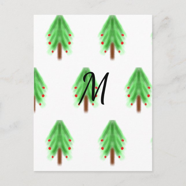 Simple watercolor Christmas pattern add monogram  Postcard (Front)