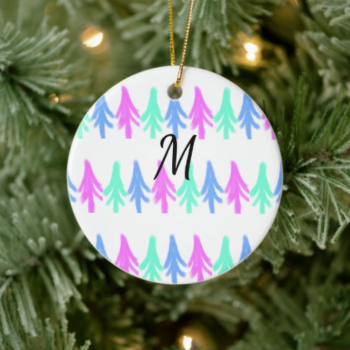 Simple watercolor Christmas pattern add monogram T Ceramic Ornament