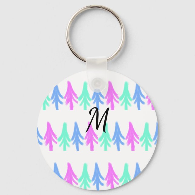Simple watercolor Christmas pattern add monogram T Keychain (Front)