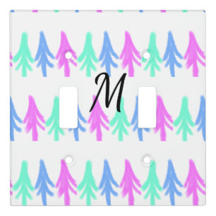 Simple watercolor Christmas pattern add monogram T Light Switch Cover