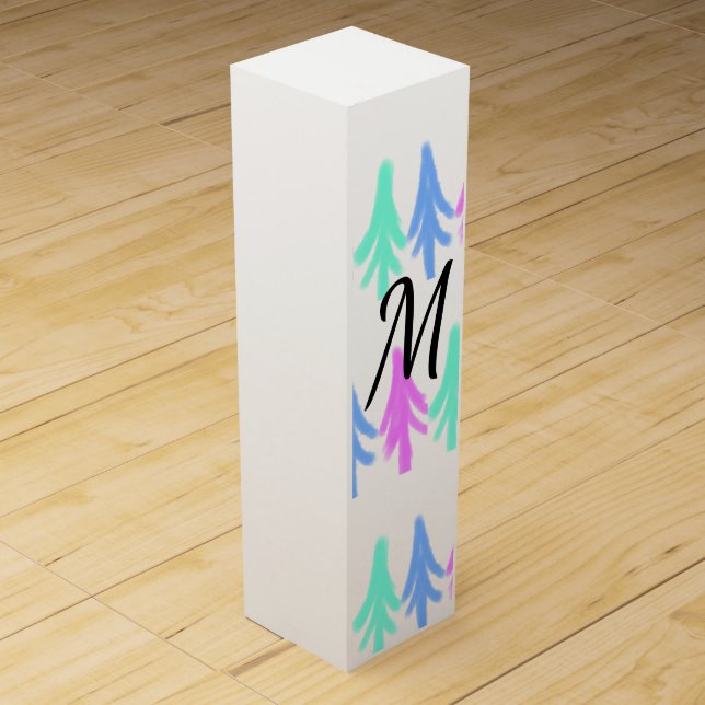 Simple watercolor Christmas pattern add monogram T Wine Box (Front)