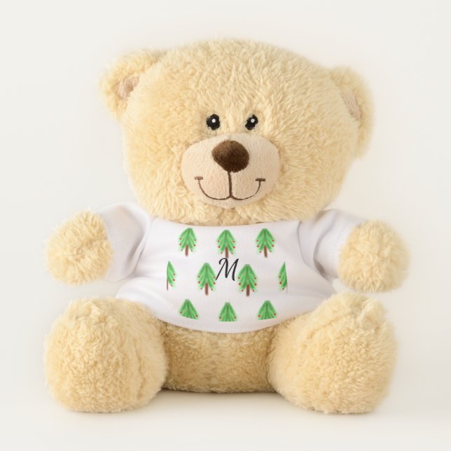 Simple watercolor Christmas pattern add monogram  Teddy Bear (Front)