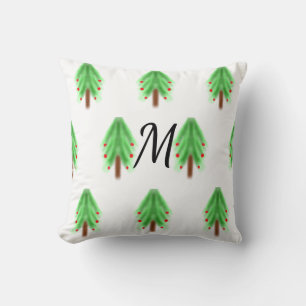 Simple watercolor Christmas pattern add monogram Throw Pillow