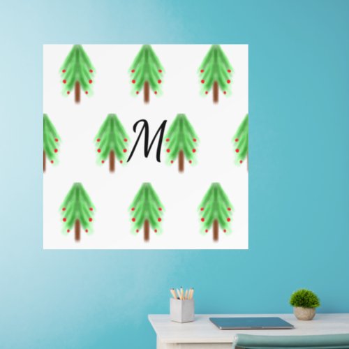 Simple watercolor Christmas pattern add monogram  Wall Decal