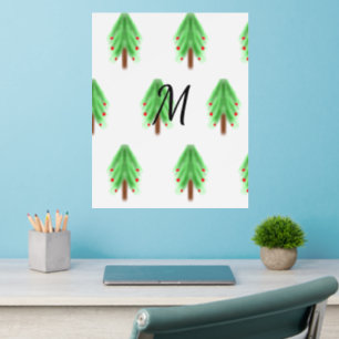 Simple watercolor Christmas pattern add monogram Wall Decal