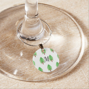Simple watercolor Christmas pattern add monogram Wine Charm
