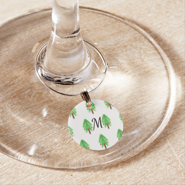 Simple watercolor Christmas pattern add monogram  Wine Charm (In Situ)