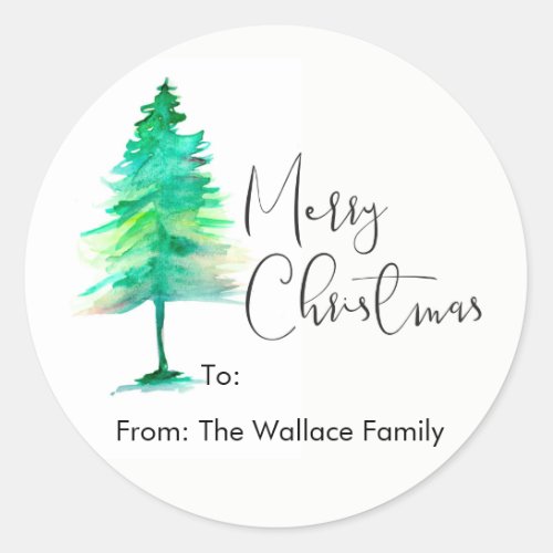 Simple Watercolor Christmas Pine tree Classic Round Sticker