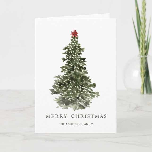 Simple Watercolor Christmas Tree Card (Front)