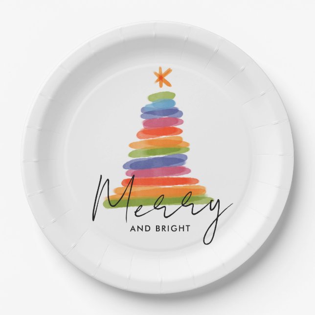 Simple Watercolor Christmas Tree Paper Plates (Front)