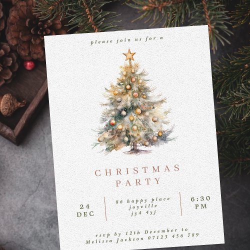 Simple Watercolor Christmas Tree Party Invitation