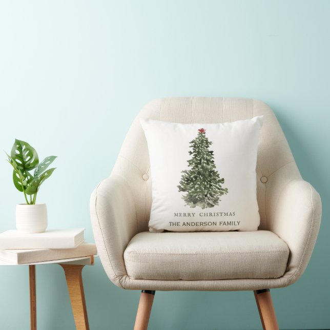 Simple Watercolor Christmas Tree  Throw Pillow (Chair)