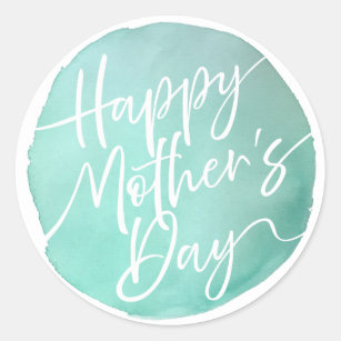 Simple watercolor circle Mother’s Day script Classic Round Sticker