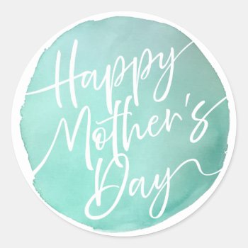 Simple Watercolor Circle Mother’s Day Script Classic Round Sticker by ComicDaisy at Zazzle