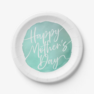 Simple watercolor circle Mother’s Day script Paper Plates