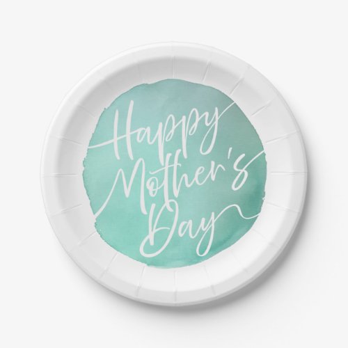 Simple watercolor circle Mothers Day script Paper Plates