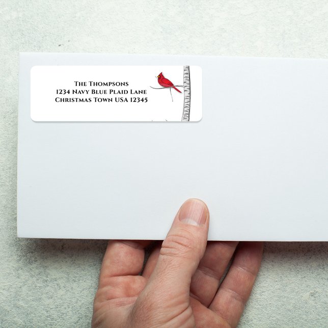 Simple Watercolor Classic Winter Red Cardinal  Label (Simple winter red cardinal and birch tree return address label. )