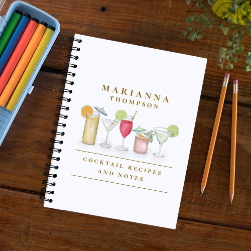 Simple Watercolor Cocktail Drinks Stylish Custom Notebook