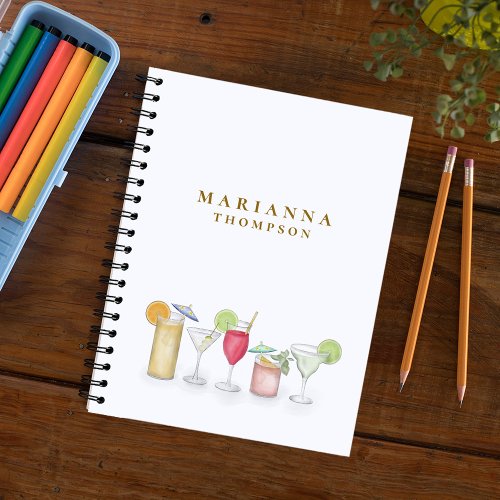 Simple Watercolor Cocktail Drinks Stylish Custom Notebook